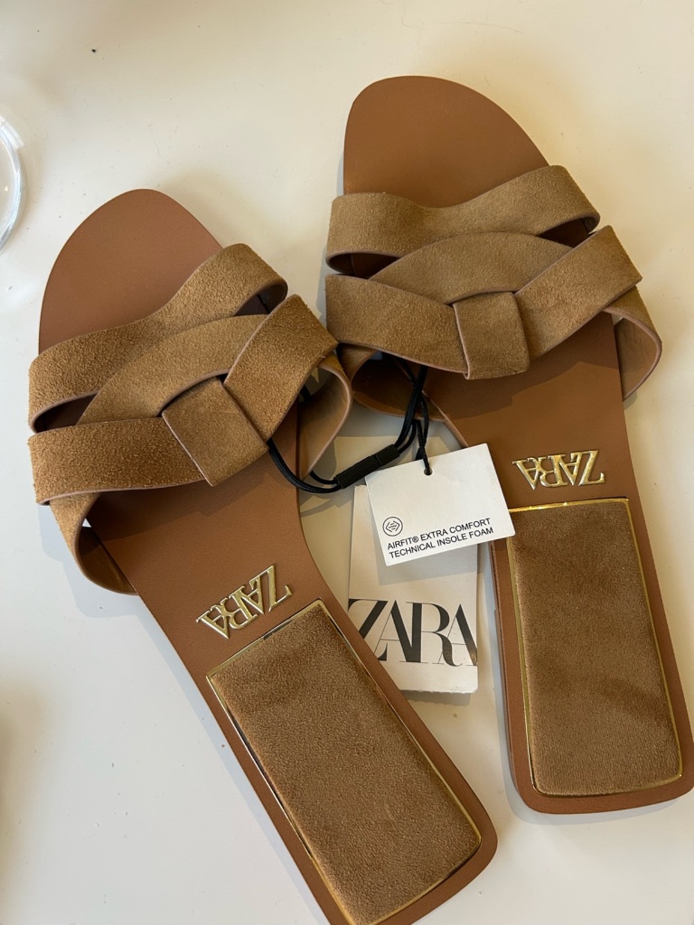 NWT Zara Cognac Brown Knotted Suede Slide Sandals size 41 - Picture 2 of 6